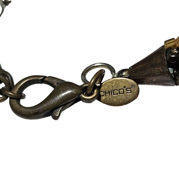 Chicos Seed Beaded Brass Tone Multi Strand Amber Pendant Statement Necklace - Picture 6 of 7